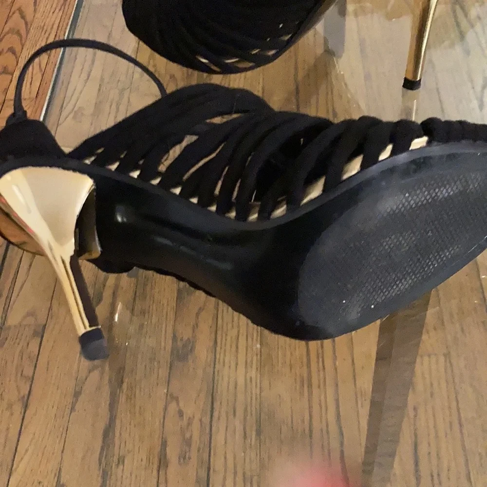 Black Suede Heels with Gold Chrome Heel size 37 4” heel height - Picture 7 of 7